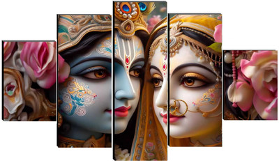 SNDArt Set Of 5 Radha Krishna Wall Paintings For Living Room Gift Items Digital Reprint 18 inch x 30 inch Painting(Without Frame, Pack of 5)