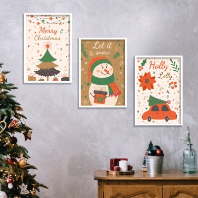 saf Christmas Décor White Frame wall painting For Home and Office décor CH-01 Digital Reprint 13.5 inch x 10.5 inch Painting(With Frame)