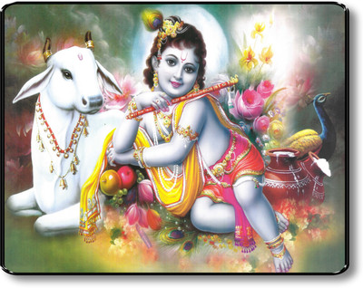 saf KRISHNA PAINTING Digital Reprint 11 inch x 14 inch Painting(With Frame)