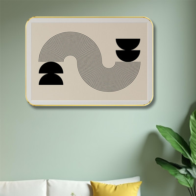 Aartify Modern Geometric Wall Art | Black Line & Shape Abstract Painting Digital Reprint 19.5 inch x 13.5 inch Painting(With Frame)