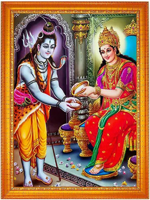 DEKORPRINT Shiv Parivar Pooja Photo Frame Lord Shiva Parvati Ganesh Kartikeya Wall Hanging Digital Reprint 12 inch x 8 inch Painting(With Frame)