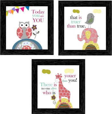 Indianara 3 Pc Set of Kids Framed Art 1038(BK) Digital Reprint 9.5 inch x 9.5 inch Painting(With Frame, Pack of 3)