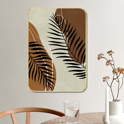 saf Botanical Palm Leaf Wall Art with Premium Golden Metal Frame Digital Reprint 24 inch x 18 inch Painting(With Frame)