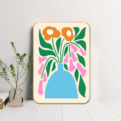 saf Floral Vase Wall Art in Abstract Style with Golden Frame Digital Reprint 19.5 inch x 13.5 inch Painting(With Frame)