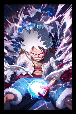 bareth brothers Gear 5 Fury Frame – Luffy Lightning Burst Edition (10x13 inch) Digital Reprint 13 inch x 10 inch Painting(With Frame)
