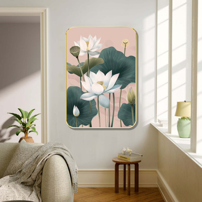 saf Elegant White Lotus Wall Art Digital Reprint 19.5 inch x 13.5 inch Painting(With Frame)