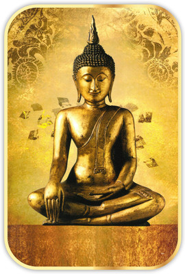 saf Buddha Sparkle Lamination Finished Surface Golden Slim Frame Digital Reprint 19 inch x 13 inch Painting(With Frame)