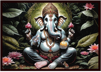 Dekozi Divine Lord Ganesha wall art for Home Temple & Wall Decor Digital Reprint 12 inch x 18 inch Painting(With Frame)