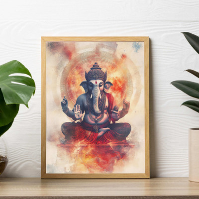 DECO THE HOME Lord Ganesha Painting Framed For Home and Office Wall Art Digital Reprint 12 inch x 9 inch Painting(With Frame)