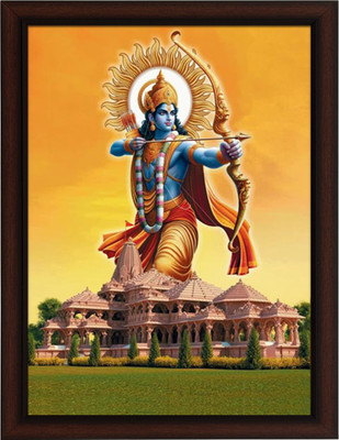 Masstone Shree Ram Ayodhya Temple UV Textured Effect Framed HD Digital Reprint 14 inch x 11 inch Painting(With Frame)