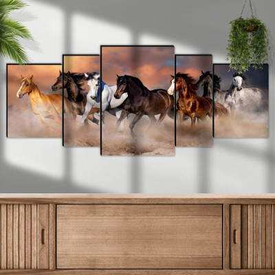 saf 7 Horses Large Digital Reprint 18 inch x 42 inch Painting(Without Frame, Pack of 5)
