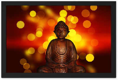 Ritwika's Lord Budhha Meditation Red Lighting Religious Modern Art Frame Painting Digital Reprint 9.5 inch x 13.5 inch Painting(With Frame)