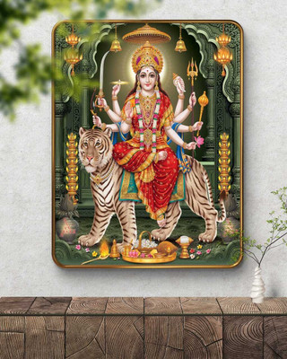 saf Hindu Goddess Durga Wall Art, Traditional Temple Design Digital Reprint 14 inch x 11 inch Painting(With Frame)
