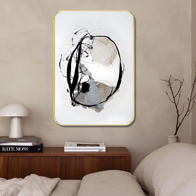 saf Abstract Monochrome Ink Wall Art Digital Reprint 19.5 inch x 13.5 inch Painting(With Frame)