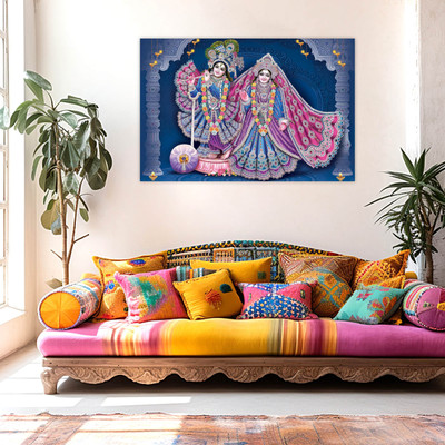 Indianara Rolled Sparkled Radha Krishna Art Print for Room Décor Digital Reprint 24 inch x 36 inch Painting(Without Frame)