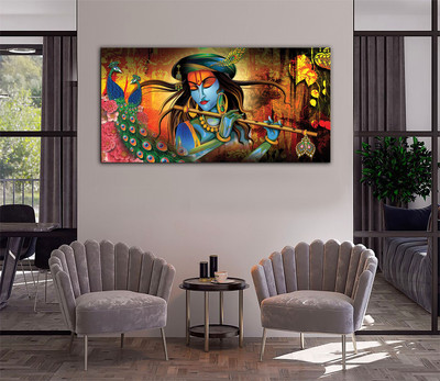 Aadee craft Lord Krishna Wall Painting – (48x24 Inch) Canvas 24 inch x 48 inch Painting(Without Frame)