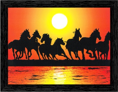 Indianara Vastu Seven Horses Painting (4452BK) -Synthetic Fame, 10 x 13 Inch Digital Reprint 13 inch x 10.2 inch Painting(With Frame)