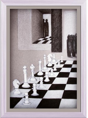 Artzfolio Chess & Stylized People That Observing The Move Painting White Frame 12x16.6inch Canvas 16.6 inch x 12 inch Painting(With Frame)