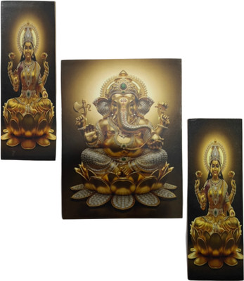 Tulsi art and craft Lord Ganesha with Lakshmi Mata Acrylic 12 inch x 1.5 inch Painting(Without Frame, Pack of 3)