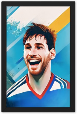 Ritwika's Football Player Lionel Messi Portrait Sketch Style Artwork Sports Poster Digital Reprint 13.5 inch x 9.5 inch Painting(With Frame)