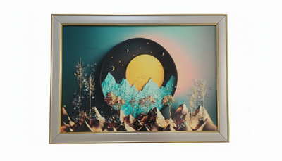 urbncove Mystical Moon & Mountain Wall Art with Imported Sparkling Crystals | 14x20 Inch Resin Painting 14 inch x 20 inch Painting(With Frame)