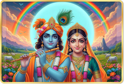 Indianara Radha Krishna Painting for Living | Bedroom | Pooja Room | Hotel Digital Reprint 12 inch x 18 inch Painting(With Frame)