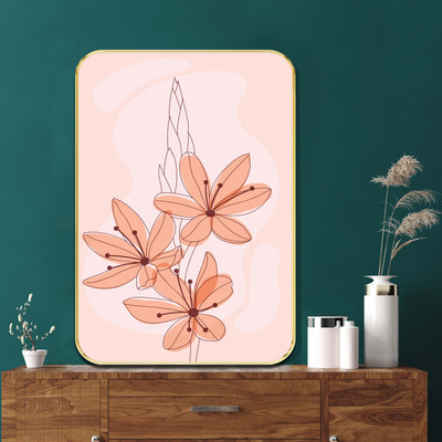 saf Minimal Floral Wall Art with Gold Frame Digital Reprint 24 inch x 18 inch Painting(With Frame)