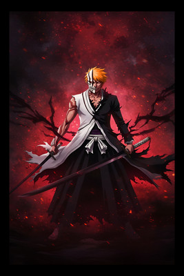 bareth brothers Hollow Reaper Plastic Frame – Ichigo Final Form Edition (10x13 inch) Digital Reprint 13 inch x 10 inch Painting(With Frame)
