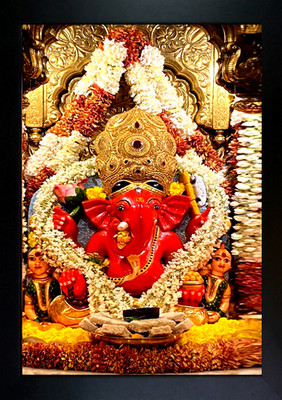 CrowdHall Shri Siddhivinayak Ganapati ji Photo Frame | Shri Siddhivinayak Painting Digital Reprint 13.5 inch x 10 inch Painting(With Frame)