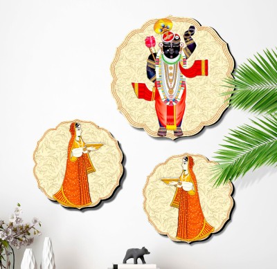 saf Round Shape Set of 3 Shree Nath Ji MDF Painting for Home Décor JLR45-S2L1 Digital Reprint 12 inch x 12 inch Painting(Without Frame, Pack of 3)