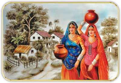 Rajsthani Village Large Synthetic Framed UV Digital Reprint 14 inch x 20 inch Painting (With Frame) Paper Print(14 inch X 20 inch)