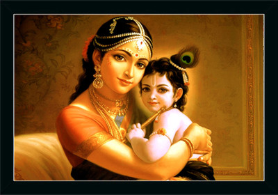 Dharvika Innovations Maa Yashoda with Bal Krishna Painting | Bal Krishna Photo Frame Digital Reprint 14 inch x 20 inch Painting(With Frame)