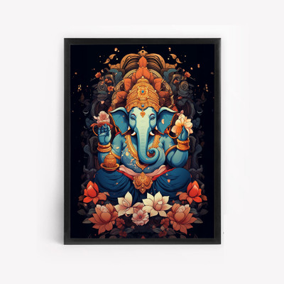 DECO THE HOME Ganesha Portrait Hindu God Wall Art Digital Reprint 12 inch x 9 inch Painting(With Frame)