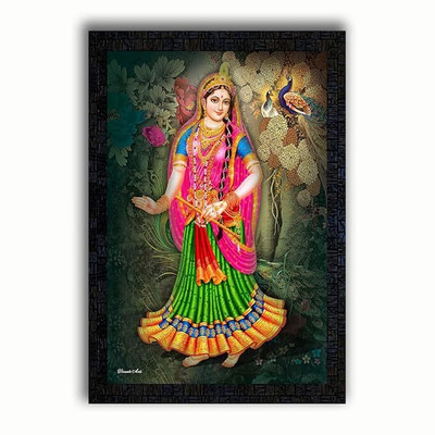 LVY Arts Radha Rani with Wooden Synthetic Frame Painting Multicolour - Medium Size Digital Reprint 8 inch x 6 inch Painting(With Frame)