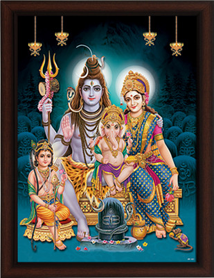 Masstone Lord Shiva Parvati ParivarUV Matt Textured Effect Framed HD Digital Reprint 11 inch x 14 inch Painting(With Frame)