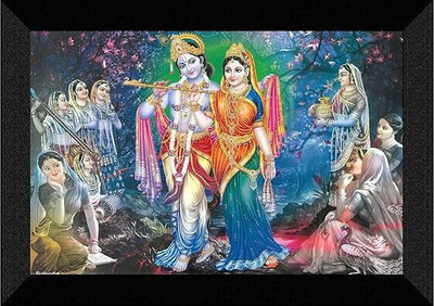 Karuna Enterprises Radha Krishna Wooden Photo Frame With Acrylic Sheet | For Living, Pooja Room Digital Reprint 8 inch x 12 inch Painting(With Frame)