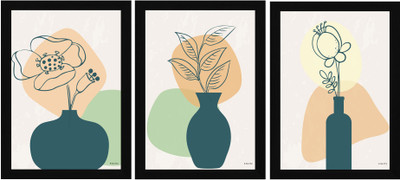 FRIZZY ARTS Abstract Flower and Vase Wall Art Digital Reprint 13 inch x 10 inch Painting(With Frame, Pack of 3)