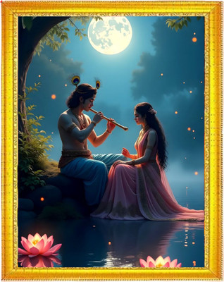 Shotiva Radha Krishna Ji MDF Photo Frame | Spiritual Wall & Table Decor Divine Love Art Digital Reprint 12 inch x 9 inch Painting(With Frame)