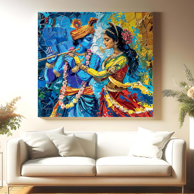 Indianara Radha Krishna Canvas Art Painting for Living | Bedroom | Pooja Room | Hotel Canvas 16 inch x 16 inch Painting(With Frame)