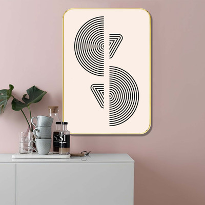saf Modern Geometric Wall Art with Golden Frame Digital Reprint 24 inch x 18 inch Painting(With Frame)