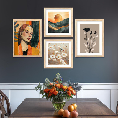 PIXSIN Modern Art Painting For Wall Hanging Home Decoration Abstract Wall Painting Digital Reprint 13 inch x 10 inch Painting(With Frame, Pack of 4)