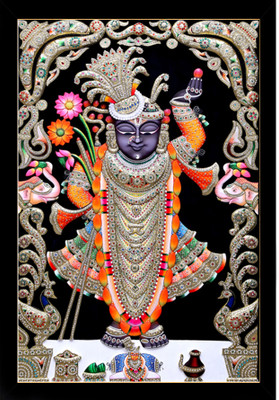 Dharvika Innovations Shrinathji Photo Frame Digital Reprint 14 inch x 11 inch Painting(With Frame)