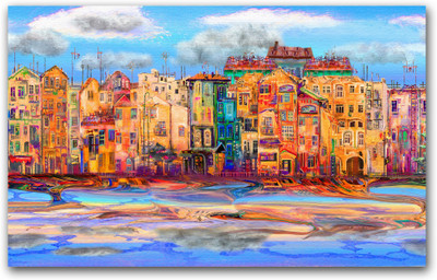 Anweshas Rolled Canvas Painting Without Frame for Home & Office - City View Art Canvas 20 inch x 32 inch Painting(Without Frame)