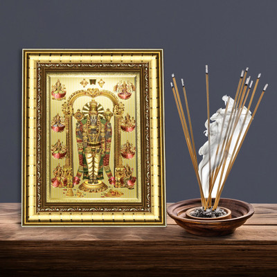 Indianara Lord Tirupathi with Ashtlakshmi Golden Table Top -WITH GLASS Digital Reprint 9 inch x 7 inch Painting(With Frame)