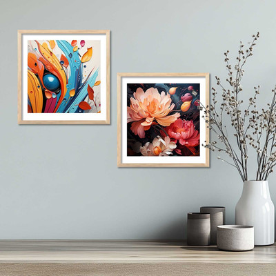 KOTART Modern Wall Art Painting with Frames | Wall Frames For Living Room Office Digital Reprint 10 inch x 10 inch Painting(With Frame, Pack of 2)
