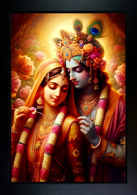 CrowdHall Radha krishna Photo Frame | Radha krishna Painting Digital Reprint 13.5 inch x 10 inch Painting(With Frame)