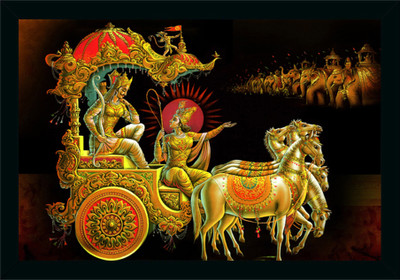 Dharvika Innovations Krishna Arjun Mahabharat Rath Photo Frame Digital Reprint 20 inch x 14 inch Painting(With Frame)