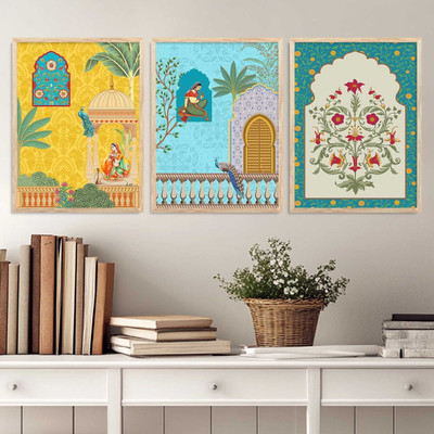 Mmory Traditional Wall Art Home Decor Wall Painting For Living Room Office Bedroom Digital Reprint 17 inch x 13 inch Painting(With Frame, Pack of 3)