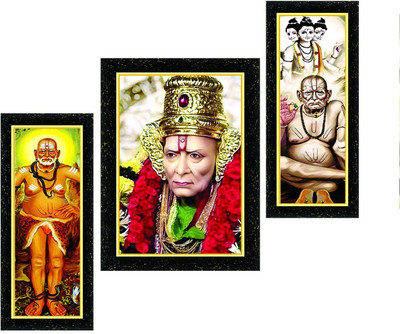 ARAAKA SHREE SWAMI SAMARTH photo frame MDF Self Adhesive Acrylic 18 inch x 11 inch Painting(With Frame, Pack of 3)