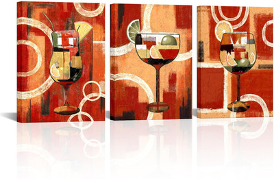 Vedic Vastu Cocktail Wall Art Framed Colorful Canvas 16 inch x 12 inch Painting(With Frame, Pack of 3)